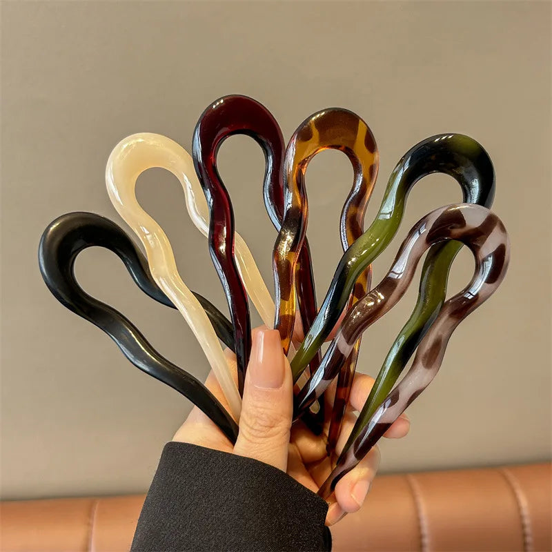 U-Shaped Hair Fork Fashion Tortoiseshell Acetate Hairpin Geometric Design Headwear Hair Sticks Women Girls